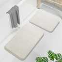 Yimobra Memory Foam Bathroom Rugs Sets 2 Piece - Super Soft Absorbent Quick Dry Bath Mat Set, Machine Washable Non Slip Floor Carpet for Tub Shower & Single Sink (17x24 & 31.5x20 Inch, Cream White)