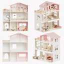 Fabuday Modern Wooden Dollhouse for Kids Girls - 8 Rooms Doll House Playset, DIY Pretend Toy Play Houses Kits with 81 Pcs Furniture Accessories, Dolls & Pets, Gift for Toddlers Ages 3+, Small