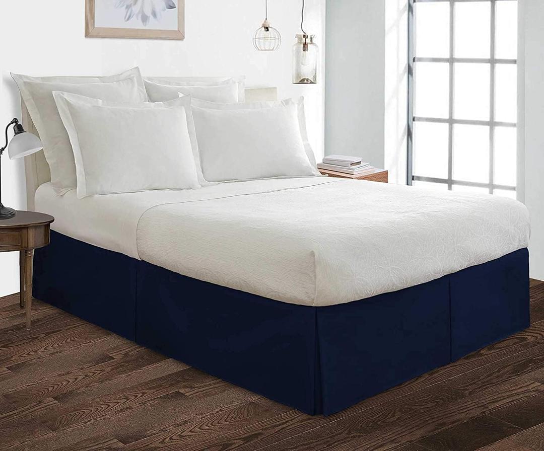 Comfort Beddings Bed Skirt King Size Blue 100% Cotton Blend Fabric, Premium Tailored Fit 1pc Bedskirt King Size 14" Drop Length Navy Blue Solid