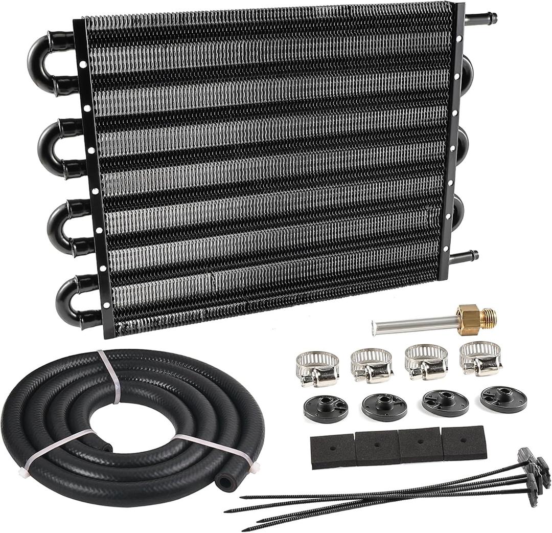 EVIL ENERGY 5/16" Transmission Oil Cooler, 8 Pass Tube and Fin Cooler Kit Universal Aluminium Black