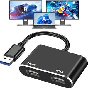 USB to HDMI Adapter for 2 Monitors, USB 3.0 to Dual HDMI Adapter 1920 * 1080P@60HZ Full HD Audio Video Graphics Converter Cable Compatible with Windows 7/8/8.1/10/11