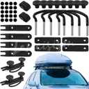 4 Pcs Roof Box U-Bolt Clamps, Upgraded Rooftop Cargo Carrier Rack Bolts, Car Van Mounting Fitting Kit 85mm Inner Width Metal U-Bracket Clips w/ 8 Lock Nuts 2 Straps