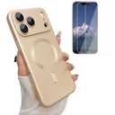 ankofave Magnetic Case for iPhone 17 Pro Max Case for Women, [Compatible with MagSafe] Matte Soft Metallic Design with Lens Protectors and 2 Screen Protectors for iPhone 17 Pro Max 6.9"-Champagne Gold