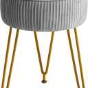 IBUYKE Velvet Round Footrest Ottoman, Makeup Vanity Stool Side Table, Dressing Table Seat, Pouf Couch Stool, Golden Steel Legs, Gray LG-30G (without storage, Grey)