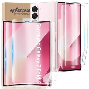 [2+2 Pack] Soft TPU Front Screen Protector for Samsung Galaxy Z Fold 6, Flexible TPU Film, 2PCS Front + 2PCS Inside for Galaxy Z Fold 6 Screen Protector Case Friendly, No Creases,No Bubbles,HD Clear