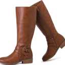Women's Slouchy Knee High Boots Low Heel Comfort Round Toe Tall Calf Flat Riding Combat Boots for Women. (8.5, Tan Pu 113)
