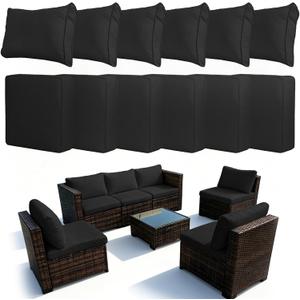 12Pcs Outdoor Patio Cushion Cover Replacement, Waterproof Patio Cushion Covers, Washable Outdoor Couch Cushion Covers with Zippers, Slipcovers Sofa Chair for Patio Furniture(Black, Cover Only)