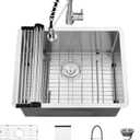 24 Inch Undermount Laundry Sink with Faucet Combo-iAnomla 24x19 Stainless Steel Utility Sink Laundry Room Sinks 16 Gauge Deep Single Bowl Kitchen Sinks Undermount Outdoor Basin and Faucet, 24Lx19Wx 13D