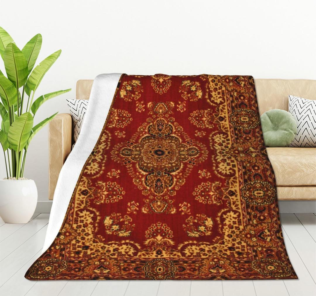 HGOD DESIGNS Vintage Retro Boho Rug Fleece Throw Blanket Ultra Soft Cozy Blooming Decorative Flannel Blanket All Season for Home Couch Bed Chair Travel 40x50in