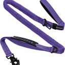 Heavy Duty Bungee Dog Leashes, 4-6FT Shock Absorbing Tactical Dog Leash with 2 Padded Handles, Metal Carabiner Clip,Car Seatbelt, Reflective Dog Leash for Medium Large Dogs (Purple)