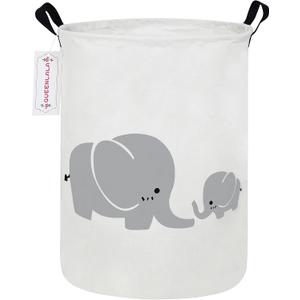 QUEENLALA Large Storage Basket,Laundry Hamper/Bathroom/Home Decor/Collapsible Round Storage Bin,Boys and Girls Hamper/Boxes/Clothing(Parent-child elephant)