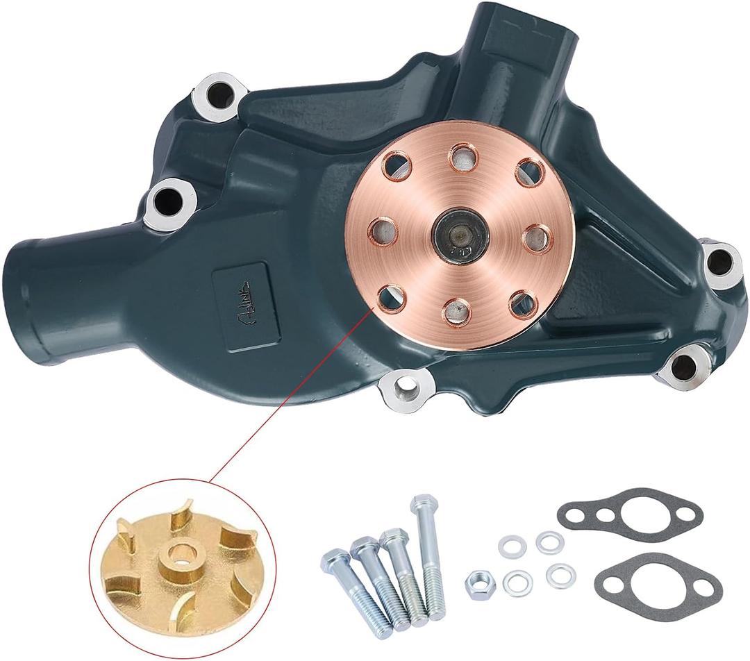 AULINK SBC High Volume Aluminum Small Block Short Water Pump (C&U Bearing,Bronze Impeller,ZINC GREEN) For GM Chevy Chevrolet 265 267 283 302 305 307 327 350 400 Chrome