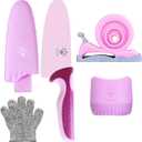 Kibbidea Kids Knife Set for Real Cooking, 4-Piece Stainless Steel Kids Chef's Knives with Peeler, Finger Guard, Protective Glove for Cutting Peeling, Kitchen Knives for Teenager 8-12 (Purple)
