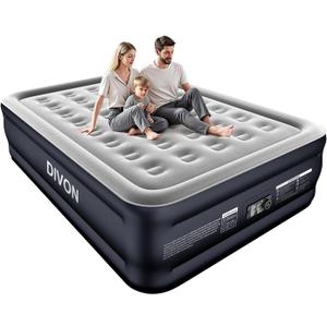 DIVON Queen Air Mattress with Built in Pump Raised, 2 Min Self Inflatable Mattress, 18 Blow up Mattress for Adults, 660 LBS Portable Air Bed for Guest, Camping, Travel & Floor, Dark Blue