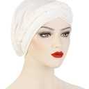 African Women Turban Hats - Braid Twist Solid Caps Pre Tied Chemo Cancer Headscarf Headwrap Hair Cover (White)