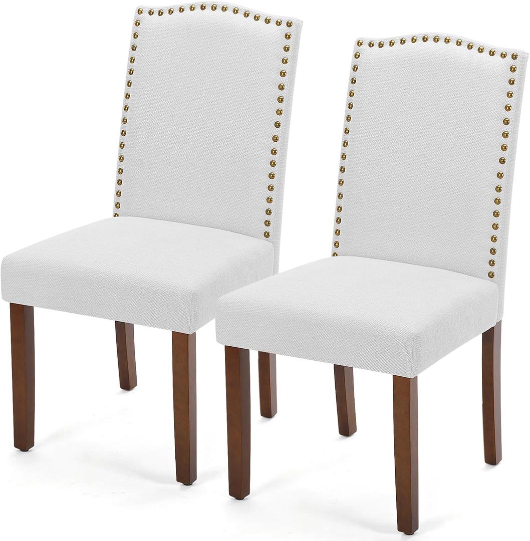 DUMOS Dining Chairs Set of 2, Modern PU Kitchen Table Chairs with Wooden Legs and Padded Seat for Dining Room/Kitchen/Living Room/Restaurant, Light Grey, 2 Pack