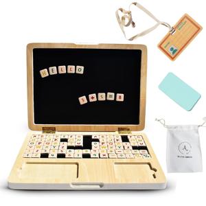 Alle My First Laptop, Toddler Learning Toys and Wooden Toy Computer, Magnetic and Drawing Board Toy for Kids, Educational Toys for 3 4 5 6 7 8 Year Old Kids