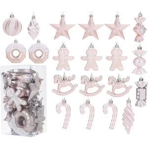 LANGXUN 20pcs Christmas Ornaments for 2024 Christmas Tree Hanging Decorations, rbol de Navidad Decoracin, Plastic Horse, Gingerbread Man, Candy, Stars, Candy Cane Xmas Party Decor (Rose Gold)