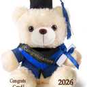 Graduation Teddy Bear Plush with Cap and Diploma, 8 inch (Blue), Medium