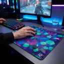 DC Glass Mouse Pad, Micro-Etched Aluminosilicate, 17.7×15.7in, Voxel Storm, 17.7L x 15.7W inches