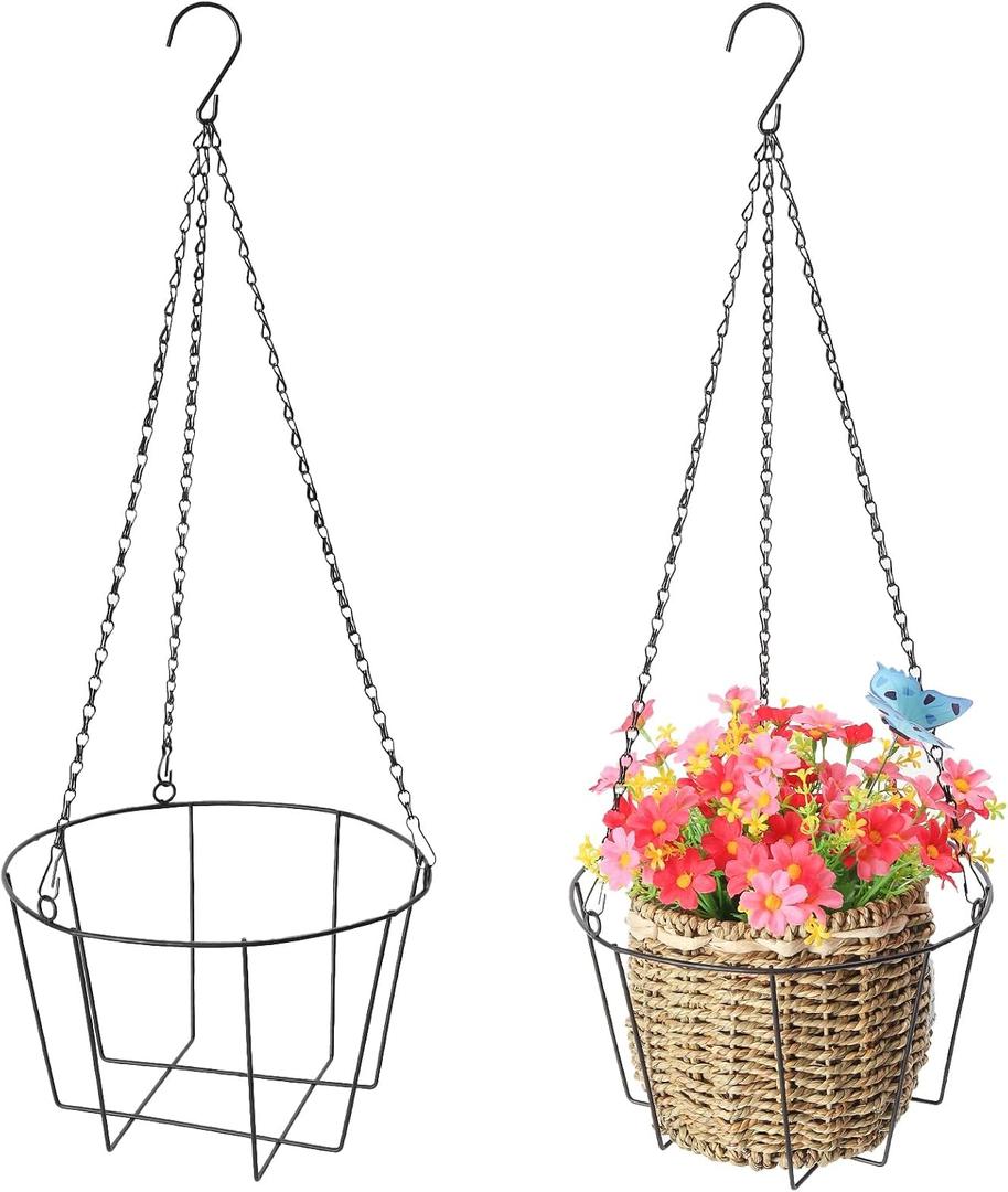 Metal & Macrame Plant Hanger Indoor/Outdoor Use Heavy Duty Hanging Planter Holder with Basket for Ceiling, Window, Patio Decorative Hanging Pot Tray for Plants(12 Inch, 2-Pack)