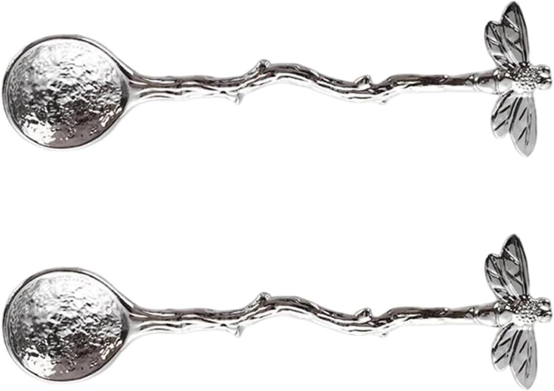 2Pcs Retro Dragonfly Stainless Steel Coffee Spoon, Dessert Teaspoon, Creative Kitchen Gadget (Silver)