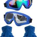 Motorcycle Goggles,2 Pack Dirt Bike ATV Motocross Riding Hiking Protective with 2 Pack Neck Breathable Bandana Mask