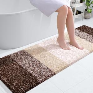 OLANLY Bathroom Runner Rugs 59x20, Extra Soft Absorbent Microfiber Bath Rugs, Rubber Backing, Quick Dry, Machine Washable Bath Mats for Bathroom Floor, Tub, Shower and Home Decor Accessories, Brown