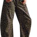 CHARTOU Women's Wide Leg Cropped Baggy Y2k Mid Rise Jeans - Boyfriend Harem Denim Pants (L)