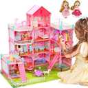 Huge Dollhouse for Girls Large Pretend Play Doll House for Kids(Lights not Included)