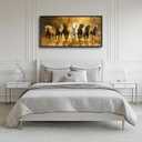 Large Horse Wall Art Lucky 7 Running Horses Painting Wall Decor Golden Canvas Prints Pictures Modern Framed Artwork Home Decoration above Bed for Living Room Dining Room Bedroom Office 60"x30"