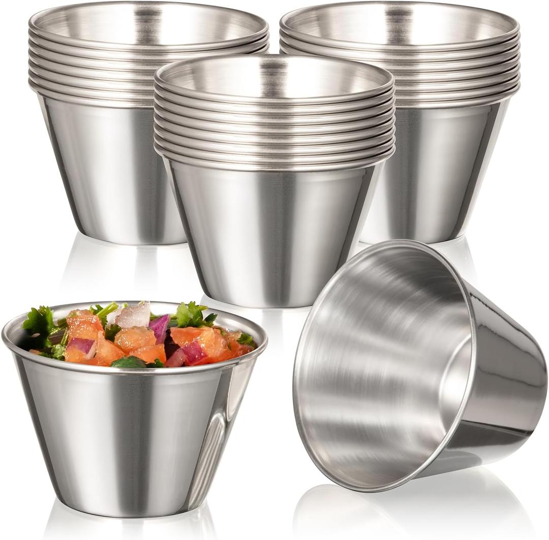 Fit Meal Prep [24 Pack 4 oz Stainless Steel Dipping Sauce Cups, Reusable Metal Ramekins, Commercial Grade Condiment Bowls, Individual Portion Cups, Small Round Au Jus Cup for Home, Restaurant