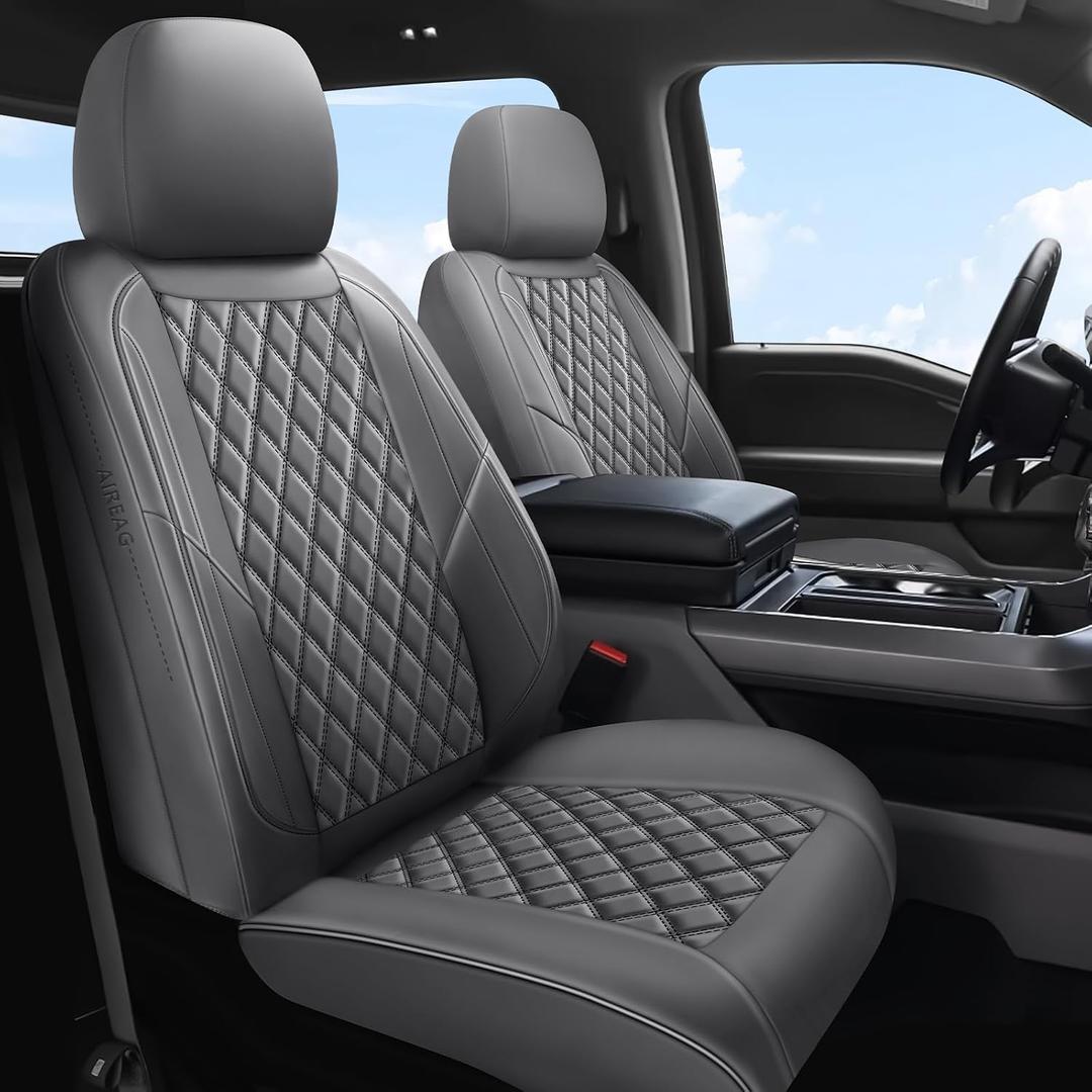Custom Fit Seat Covers for 2015-2026 Ford F150 & 2017-2026 F250 F350 F450 Super Duty, Waterproof Faux Leather Truck Seat Covers with Airbag Compatible, Durable & Scratch-Resistant, Grey