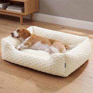 Bedsure Washable Dog Beds Large Sized Dog with Bubble Fleece,35in Cream