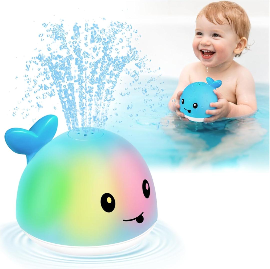 Gigilli Whale Bath Toy Sprinkler, Light Up Bath Toys for Kids Ages 1-3 Infant Baby Bath Toys 1 2 3 Year Old, Toddler Bathtub Bath Foutain Toys, Baby Pool Toys 6-12-18 Months Boys Girls Birthday Gifts (Blue)