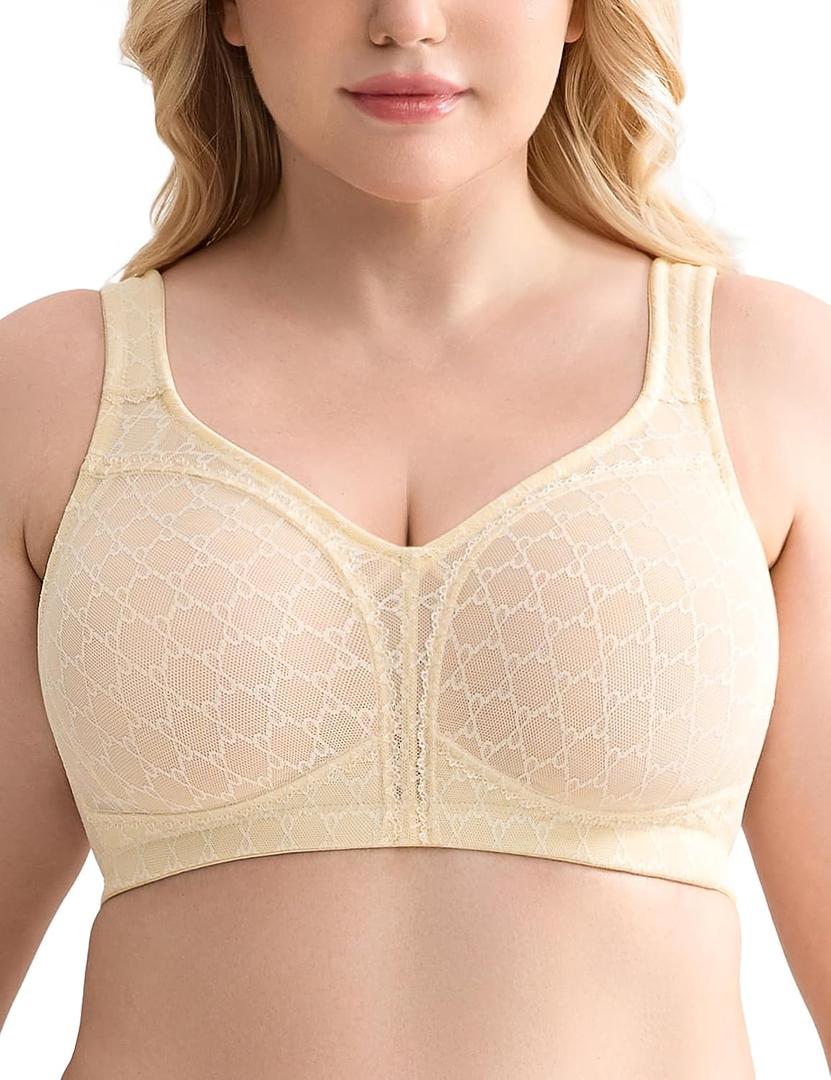 Wingslove Women's Minimizer Bra Lace Wireless Full Coverage Non-Padded Plus Size No Underwire Everyday Comfort(Light Skin,42DD) (Beige)
