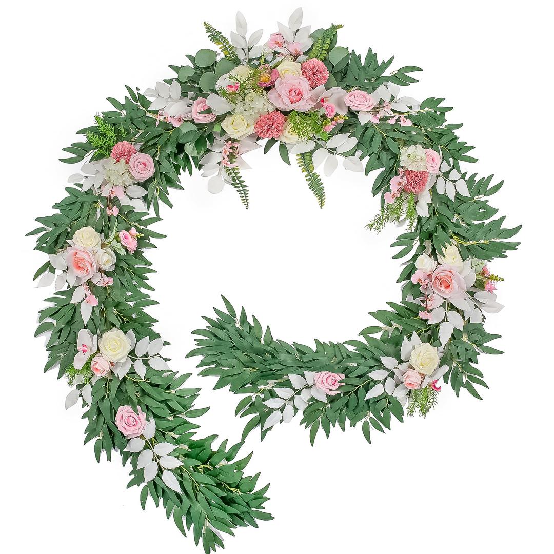 Lisuun 9FT Wedding Arch Flower Garland, Handmade Wedding Table Decorations,Head Table Floral Decor for Noble and Charming Wedding Ceremony, Dusty and Blush