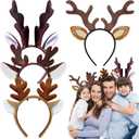 4Pcs Reindeer Antlers HeadbandDark Brown Light Brown Reindeer Headpiece Reindeer Plush Antlers Headband for Christmas Easter Halloween Party