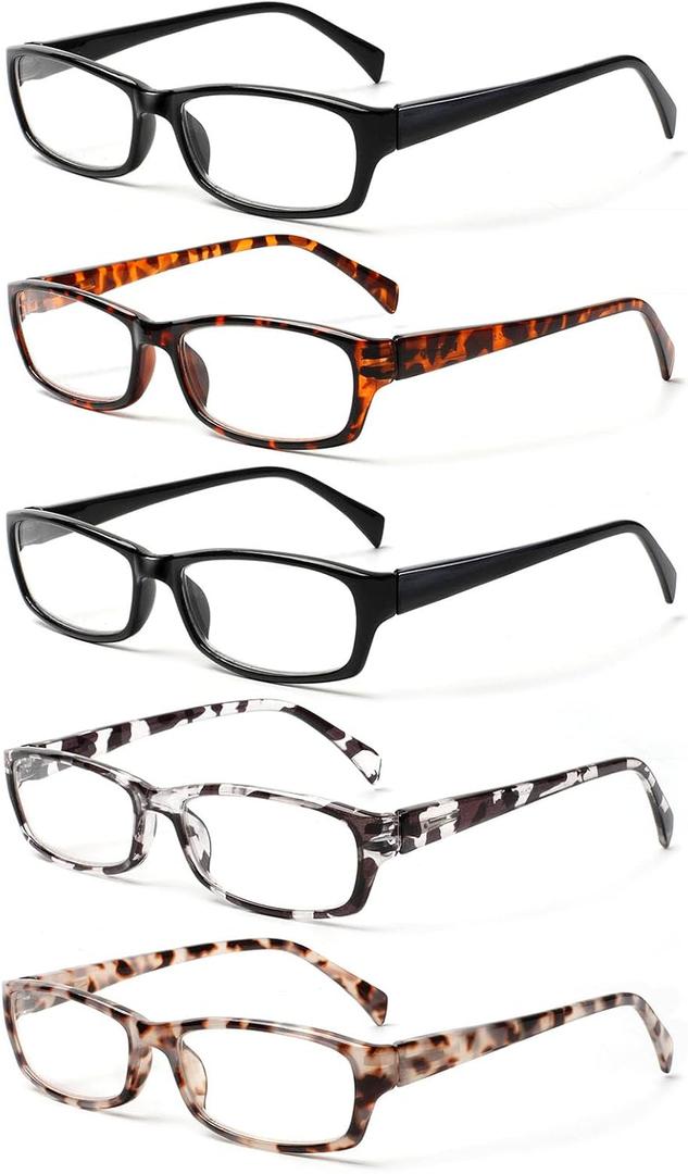 Kerecsen Reading Glasses 5 Pairs Fashion Ladies Readers Spring Hinge with Pattern Print Eyeglasses for Women (Mix Color -4, 2.25)