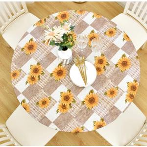 Rally Home Goods Indoor Outdoor Patio Round Fitted Vinyl Tablecloth, Flannel Backing, Elastic Edge, Waterproof Wipeable Plastic Cover in Sunflowers Pattern for 5-Seat Table of 36-42’’ Diameter Rally Home Goods Indoor Outdoor Patio Round Fitted Vinyl Tablecloth, Flannel Backing, Elastic Edge, Waterproof Wipeable Plastic Cover in Sunflowers Pattern for 5-Seat Table of 36-42’’ Diameter