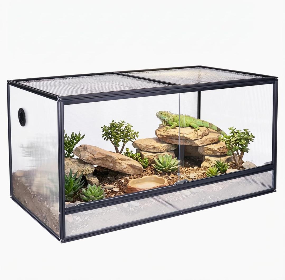 120 Gallon Bearded Dragon Tank, 48"x24"x24" (4x2x2 ft) Large Reptile Terrarium, Reptile Enclosure with Aluminum Frame, Mesh Top, Sliding Lock Doors