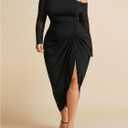 WDIRARA Women's Plus Size Off Shoulder Bodycon Dress Mesh Long Sleeve Ruched Split Midi Dresses (Black, XXXL)