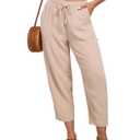 KateModa Womens High Waisted Baggy Pants Drawstring Elastic Waisted Ankle Length Pants Palazzo Casual Trouser with Pockets Apricot L