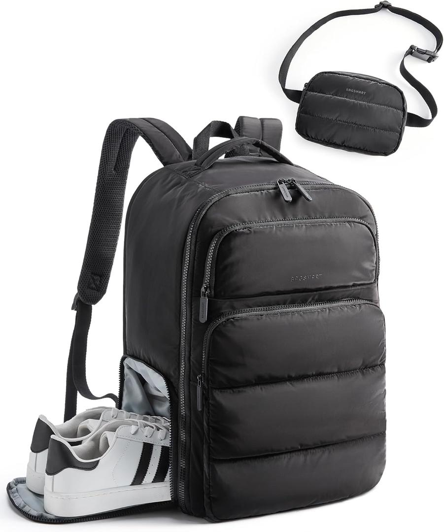 BAGSMART 35L Travel Backpack Women, 17.3 Inch Carry On Backpack Flight Approved, Personal Item Backpack Travel Bag, Water Resistant Casual Daypack, Black