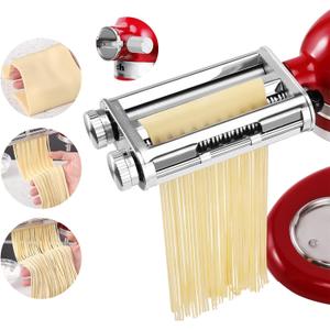 Pasta Maker Attachment 3 in 1 Set for KitchenAid Mixers Plus Hub Knob Screw Accessory Included Dough Sheet Roller, Spaghetti & Fettuccine Cutters and Cleaning Brush
