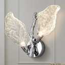 Wall Sconces, Silver Bathroom Sconces Wall Lighting with Clear Acrylic Leaf, Modern Sconces Wall Decor Wall Light fixtures for Bathroom Mirror Living Room Hallway Bedroom Stairs (1pcs,Silver)