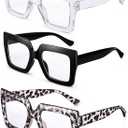JATEBI 3 Pcs Oversized Blue Light Glasses for Women, Fashion Thick Square Computer TV Eyewear Eyeglasses Non-Prescription