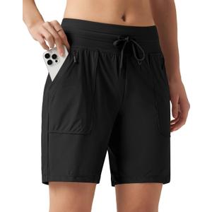 Willit Women's Shorts Hiking Athletic Shorts Quick Dry Golf Outdoor Casual 7" Shorts Lightweight UPF50+ (Large, Black)