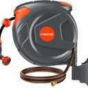 100FT Retractable Garden Hose Reel 1/2 Inch, Wall Mounted Heavy Duty Water Hose with Auto-Lock, Slow Return, 180° Swivel Bracket & 9-Pattern Spray Nozzle, UV Resistant Outdoor Hose Storage System