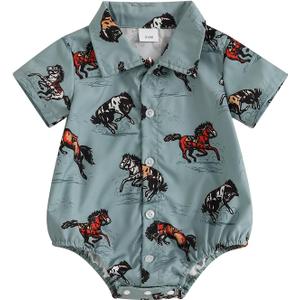 BULINGNA Baby Boy Western Outfit Long Sleeve Button Down Cowboy Wild Ride Romper Shirt Cowgirl Rodeo Gentleman Clothes